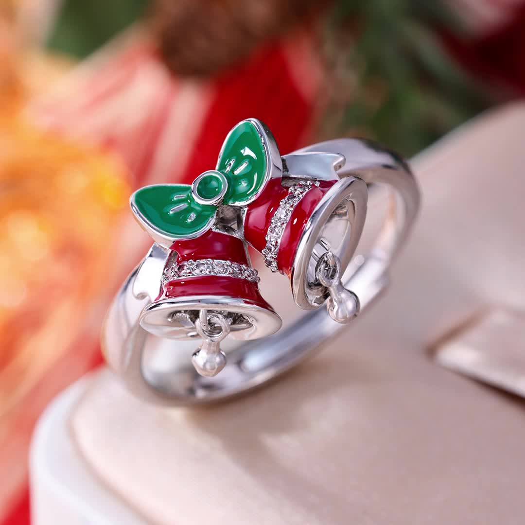 Women's Christmas-Themed Bell Ring, Copper Open Ring